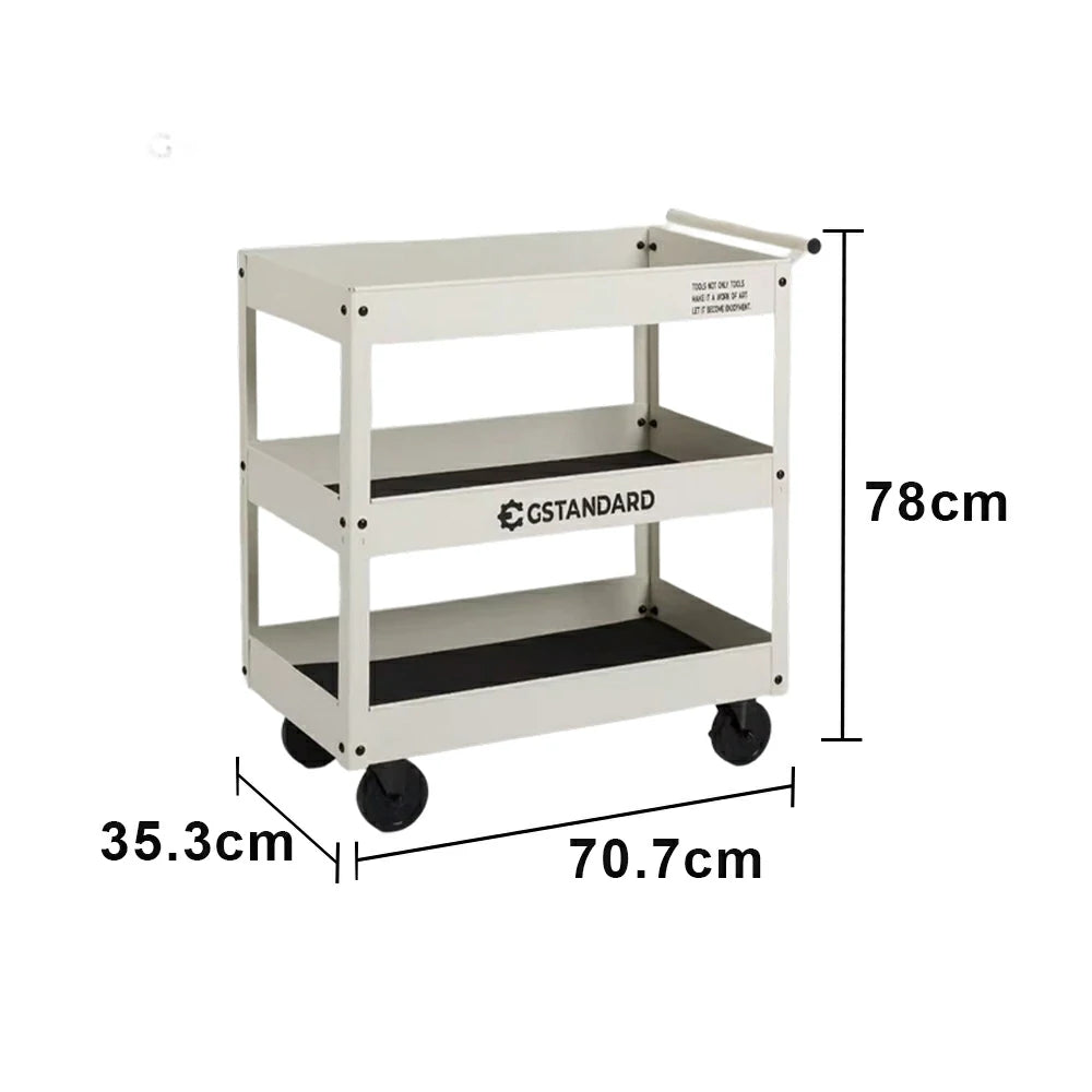 GROVIA 3 Tier Utility Trolley Mobile Storage Cart Compact Design 700x360x780mm Home Cafe Workshop Organizer - White