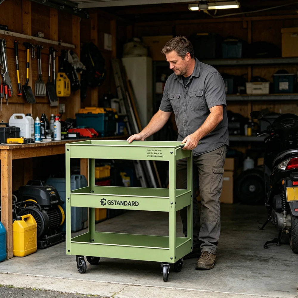 GROVIA 3 Tier Utility Trolley Mobile Storage Cart Compact Design 700x360x780mm Home Cafe Workshop Organizer - Green