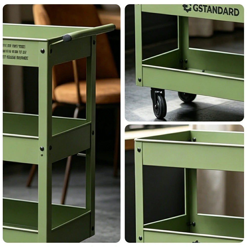GROVIA 3 Tier Utility Trolley Mobile Storage Cart Compact Design 700x360x780mm Home Cafe Workshop Organizer - Green
