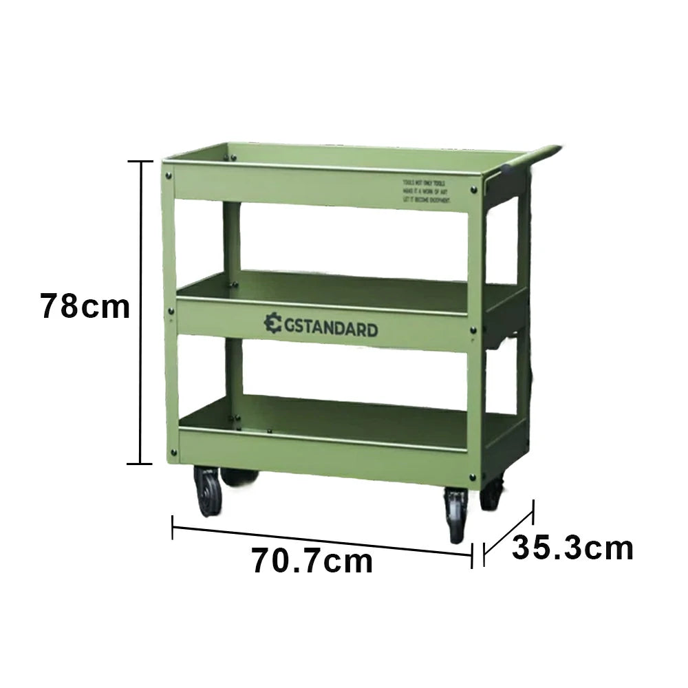 GROVIA 3 Tier Utility Trolley Mobile Storage Cart Compact Design 700x360x780mm Home Cafe Workshop Organizer - Green