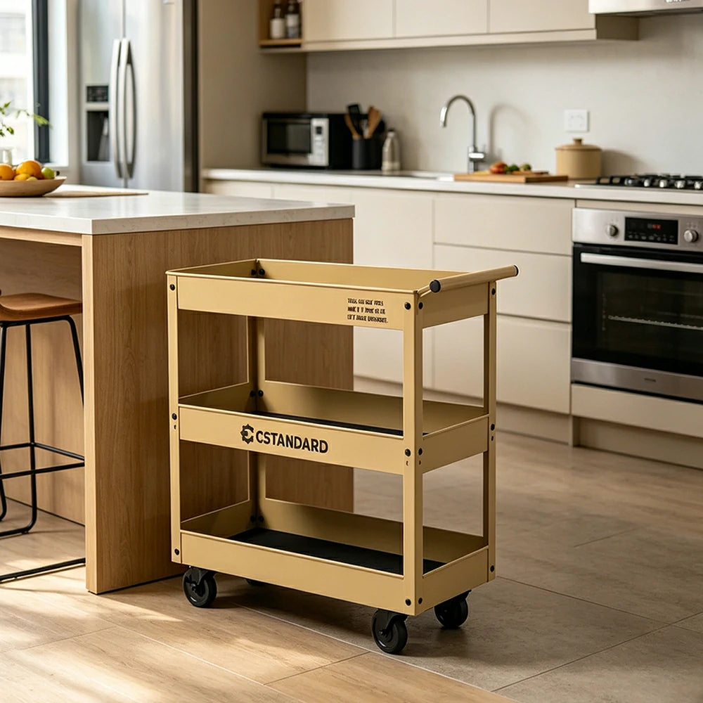 GROVIA 3 Tier Utility Trolley Mobile Storage Cart Compact Design 700x360x780mm Home Cafe Workshop Organizer - Yellow