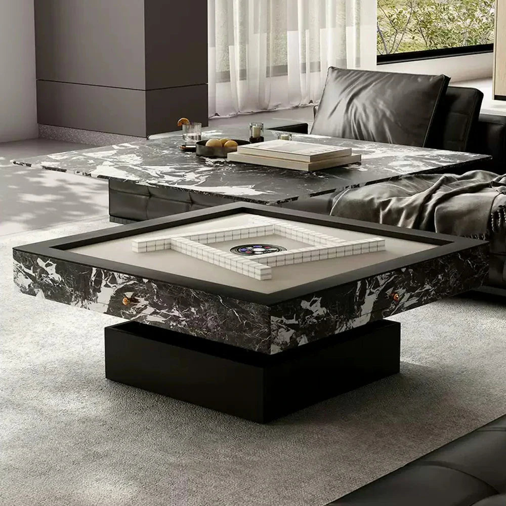 HEXJON Lift-Top Design Storage Automatic Convertible - Table with Rock-Textured Mahjong - Drawers Black&White
