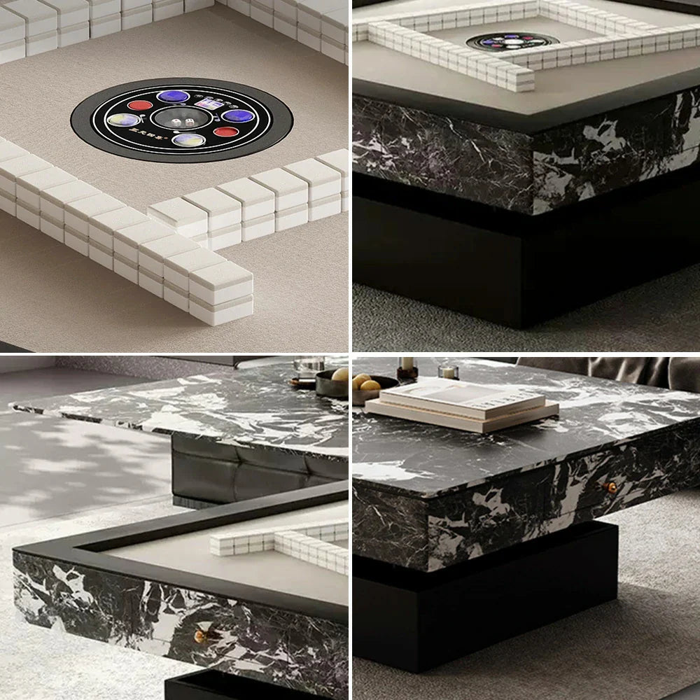 HEXJON Lift-Top Design Storage Automatic Convertible - Table with Rock-Textured Mahjong - Drawers Black&White