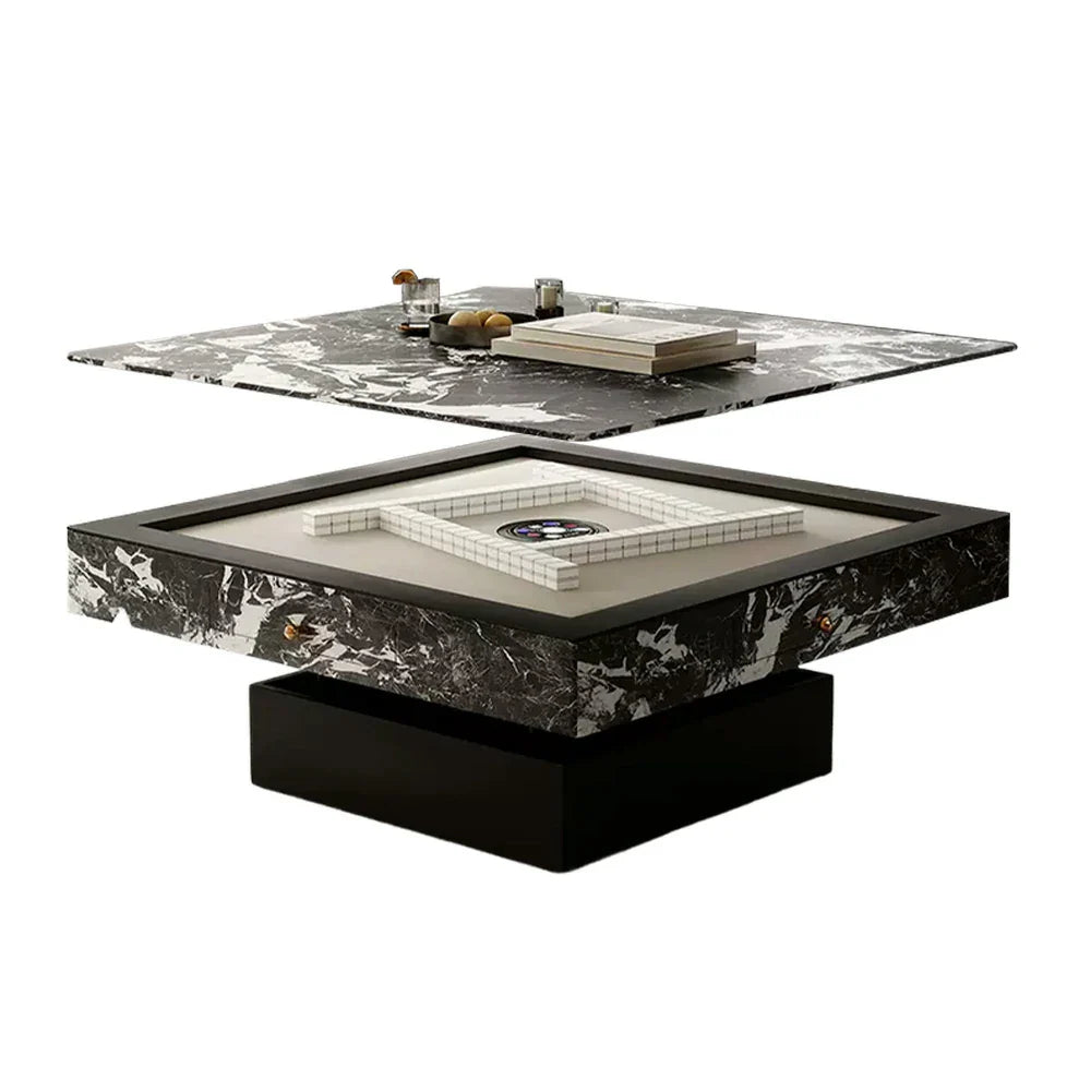 HEXJON Lift-Top Design Storage Automatic Convertible - Table with Rock-Textured Mahjong - Drawers Black&White