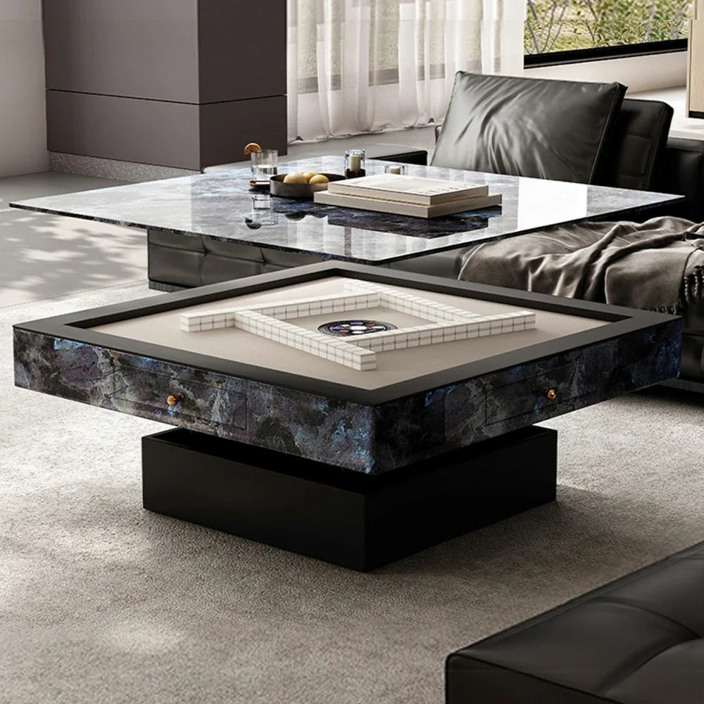 HEXJON Lift-Top - Storage Design Automatic Drawers Convertible - with Table Mahjong Rock-Textured Blue&Black