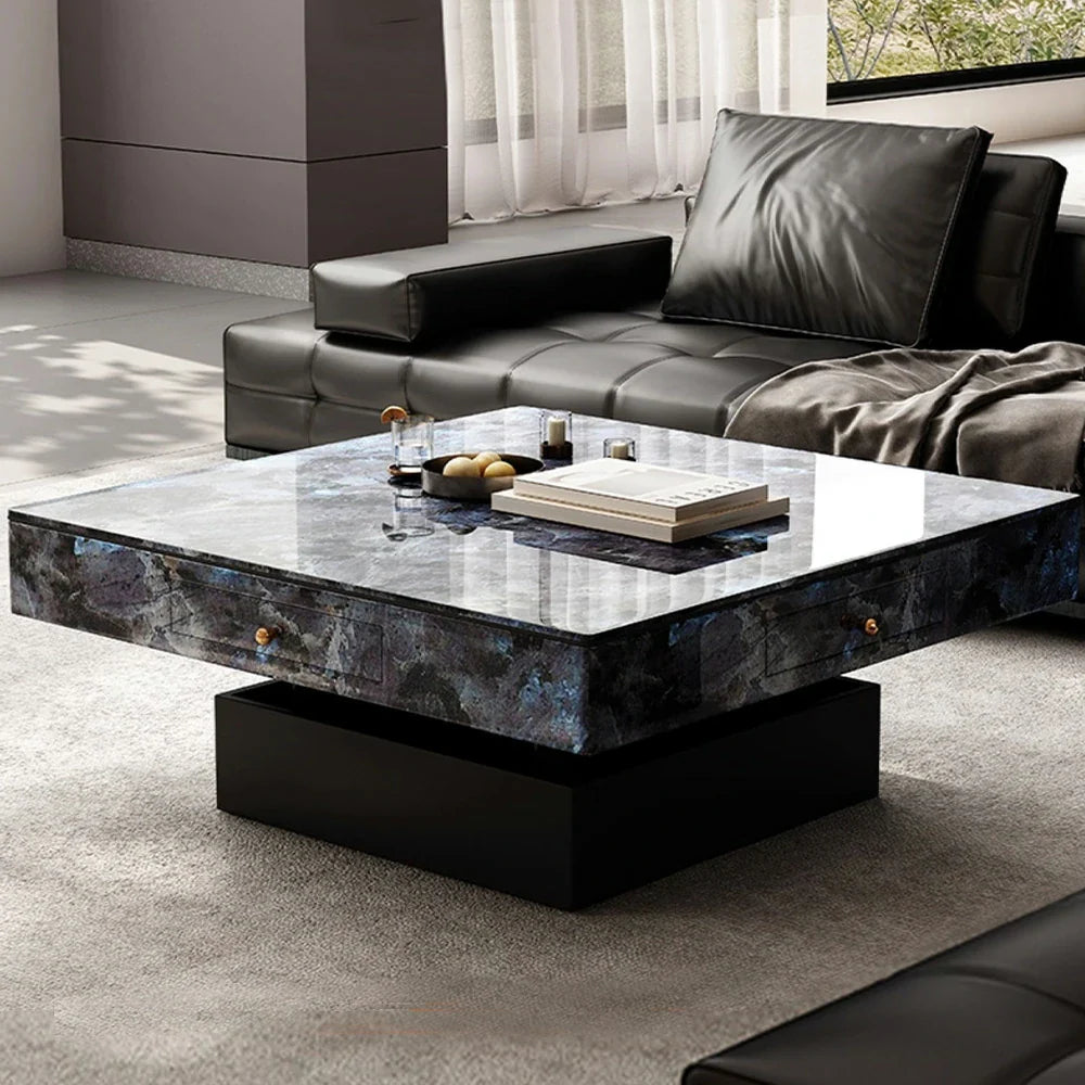 HEXJON Lift-Top - Storage Design Automatic Drawers Convertible - with Table Mahjong Rock-Textured Blue&Black