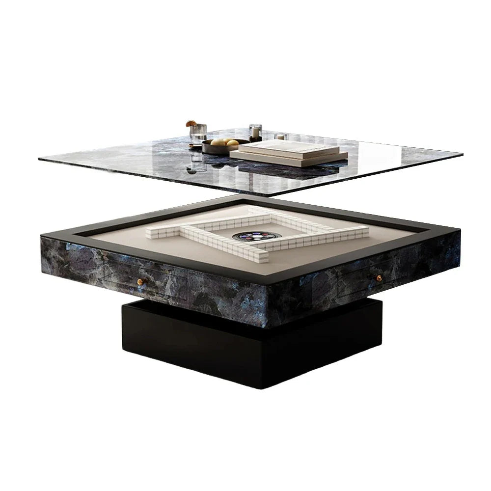 HEXJON Lift-Top - Storage Design Automatic Drawers Convertible - with Table Mahjong Rock-Textured Blue&Black