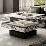 HEXJON Lift-Top Rock-Textured with Drawers Convertible Table Storage - Automatic - Mahjong Design White&Black