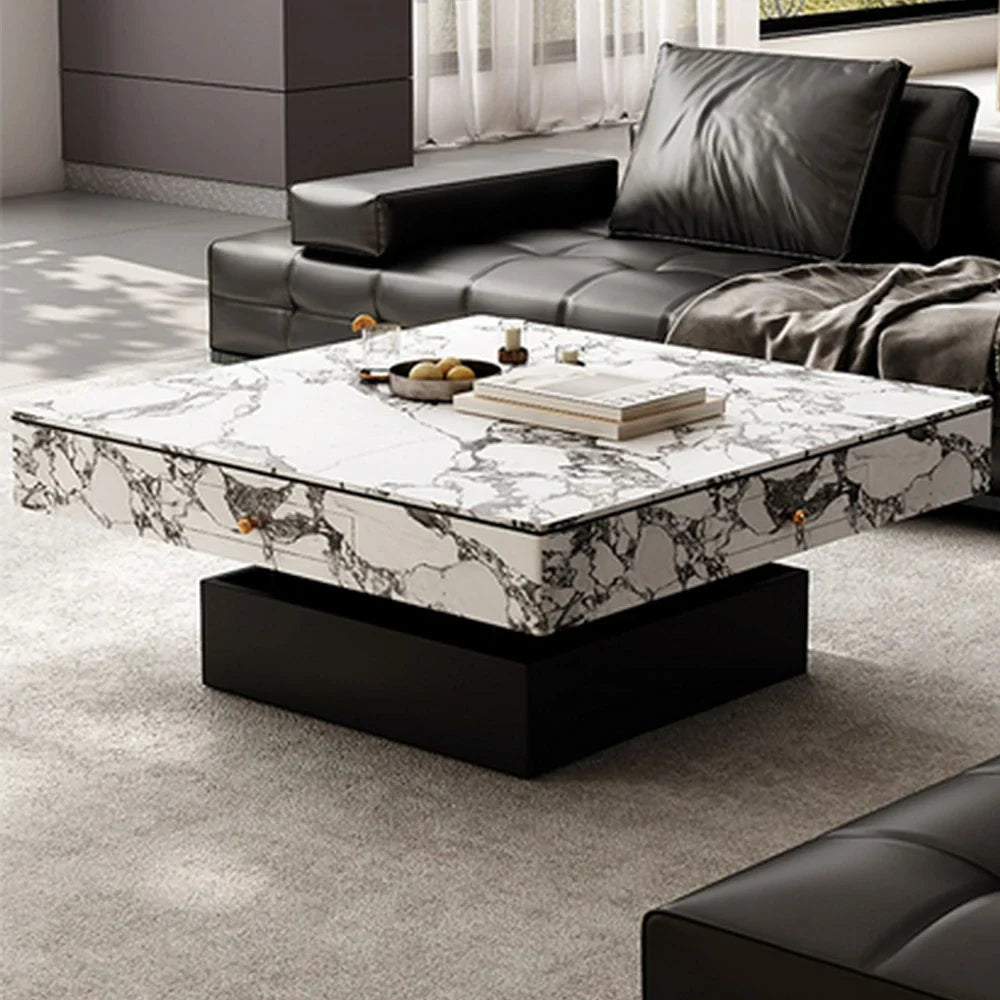 HEXJON Lift-Top Rock-Textured with Drawers Convertible Table Storage - Automatic - Mahjong Design White&Black