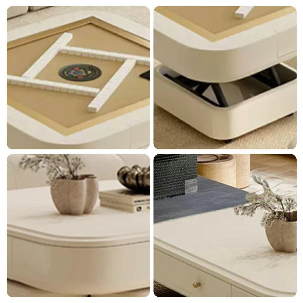 HEXJON 110cm Adjustable Automatic Table Table/Dining - Mahjong Height Table/Coffee White