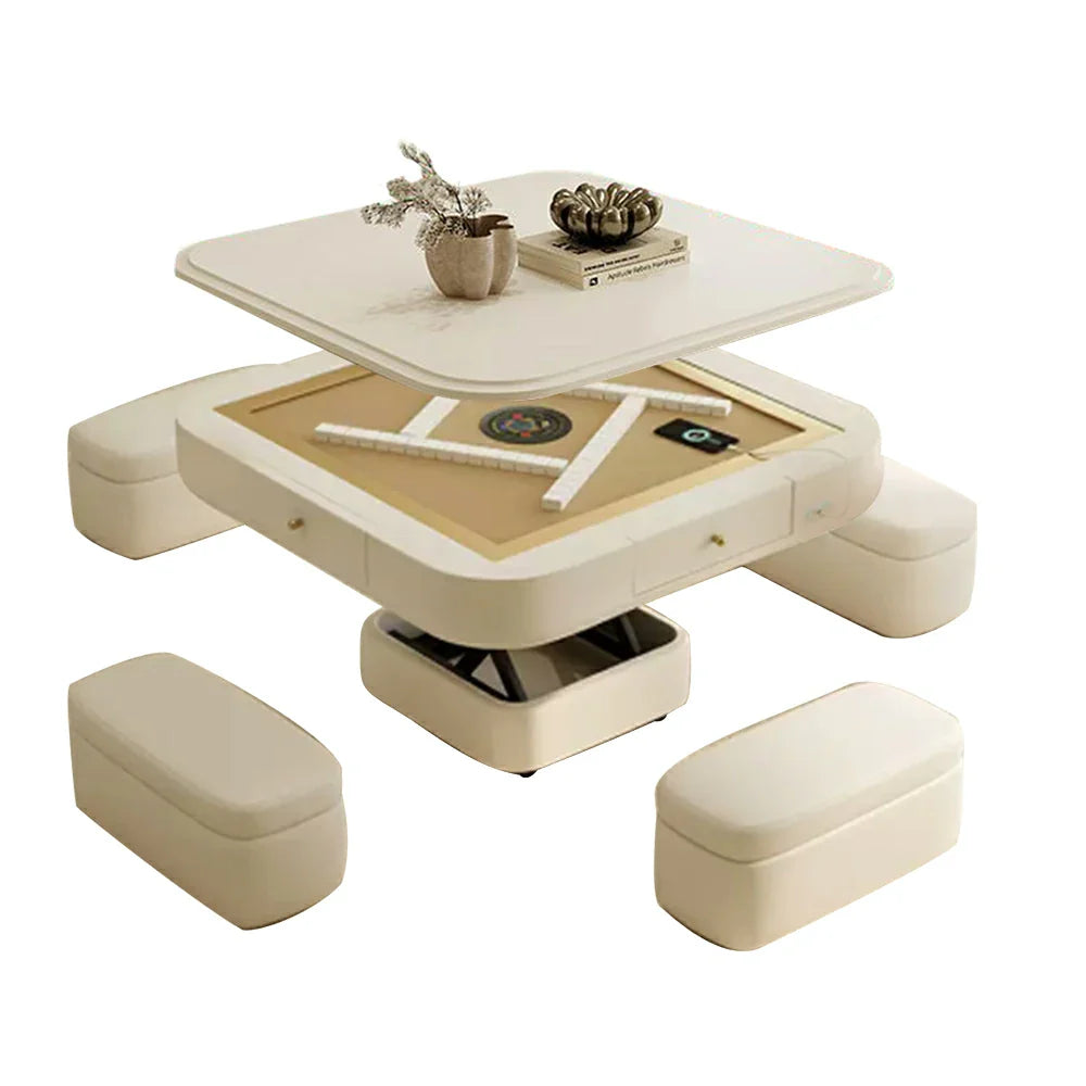 HEXJON 110cm Adjustable Automatic Table Table/Dining - Mahjong Height Table/Coffee White