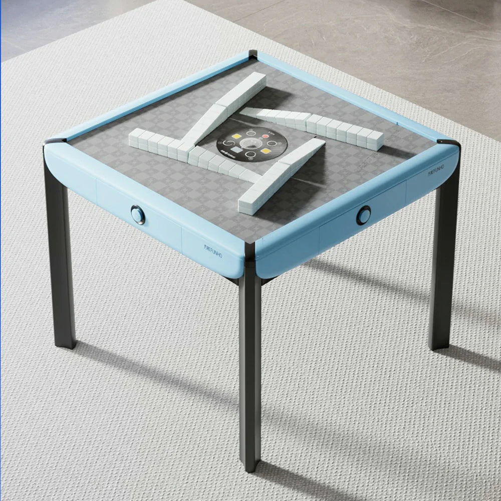 HEXJON 101cm Automatic Velvet - Glass Modern Tempered Mahjong Table Design - Surface, Square Top,Noise-Reducing Blue