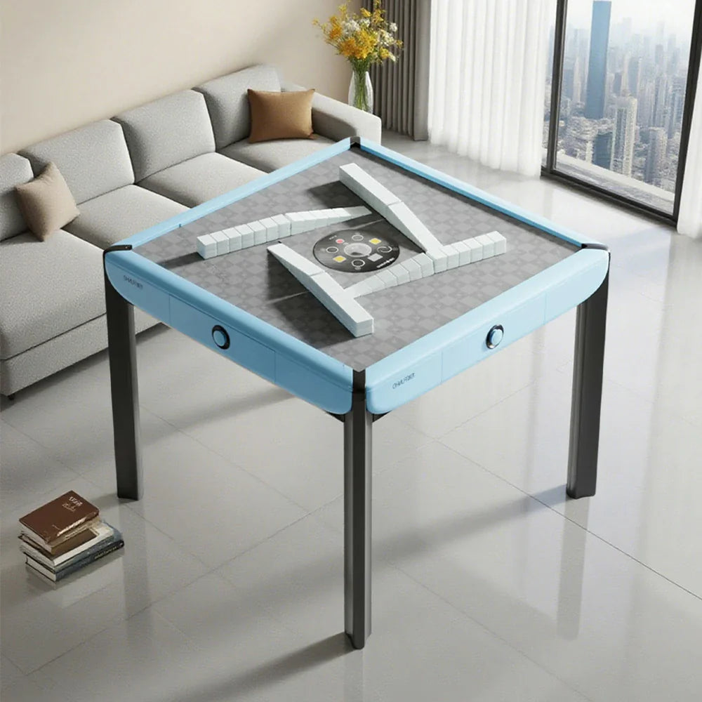 HEXJON 101cm Automatic Velvet - Glass Modern Tempered Mahjong Table Design - Surface, Square Top,Noise-Reducing Blue