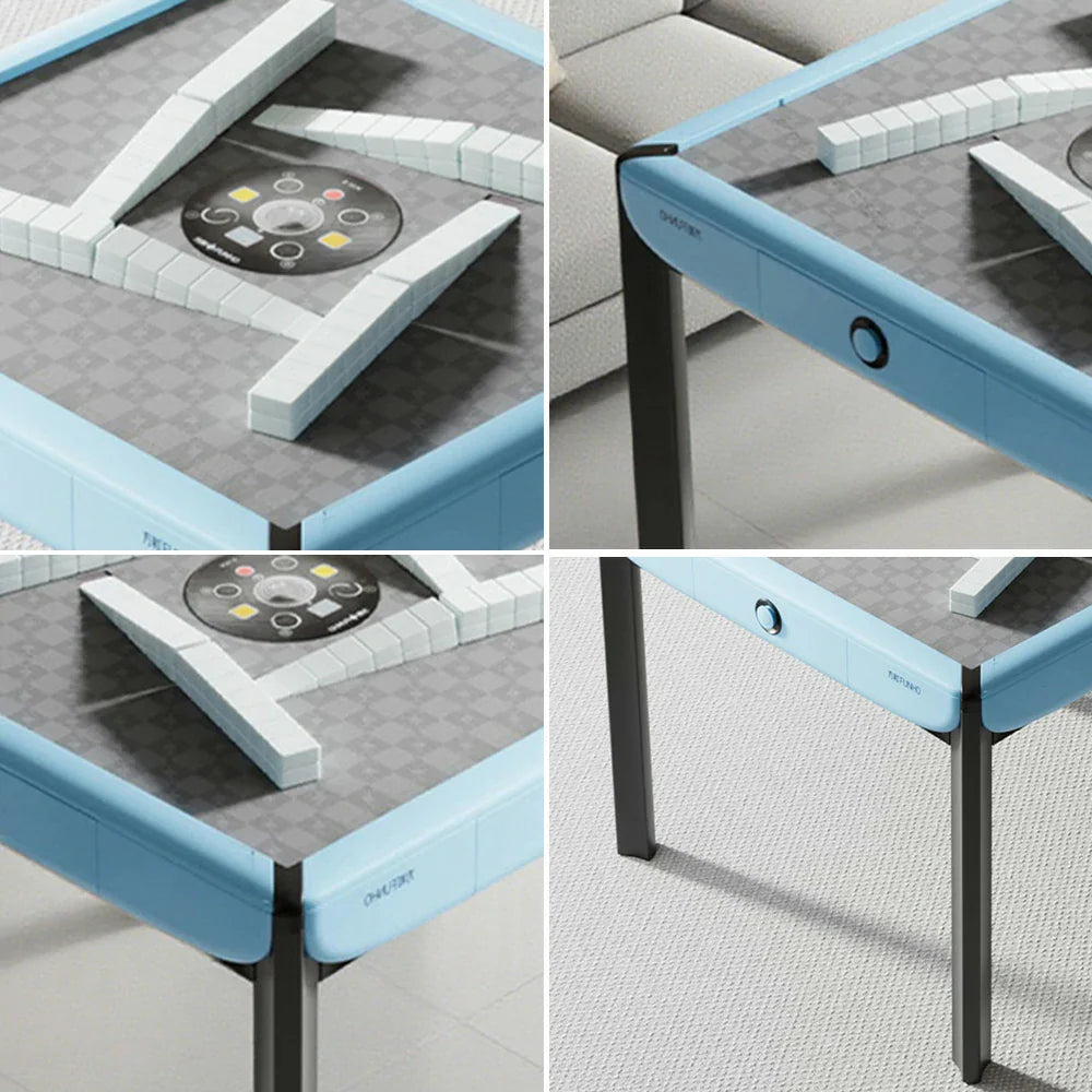 HEXJON 101cm Automatic Velvet - Glass Modern Tempered Mahjong Table Design - Surface, Square Top,Noise-Reducing Blue