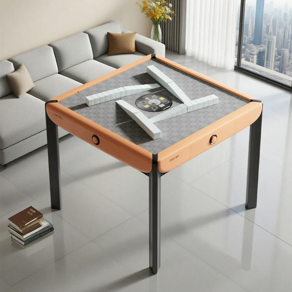 HEXJON 101cm Design Mahjong Surface,Modern Table Glass Tempered Automatic Velvet - Square Top,Noise-Reducing - Orange