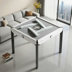 HEXJON 101cm Glass Design Top,Noise-Reducing Table Surface, - Mahjong Automatic Modern Velvet Tempered Square - White