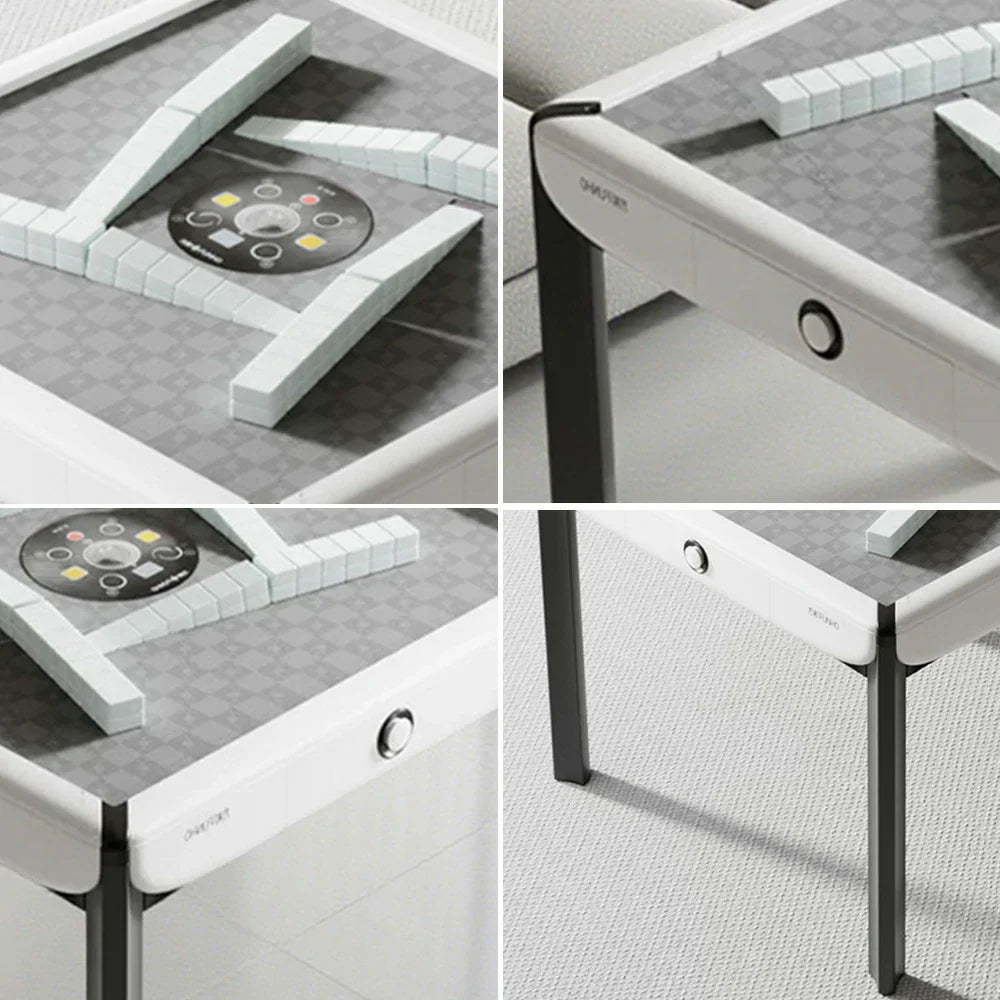 HEXJON 101cm Glass Design Top,Noise-Reducing Table Surface, - Mahjong Automatic Modern Velvet Tempered Square - White