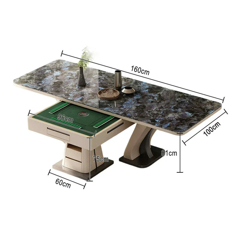 HEXJON 1.6m - Convertible Elegant Dual-Use Surface, - Stone Design Mahjong Modern Dining Table Blue