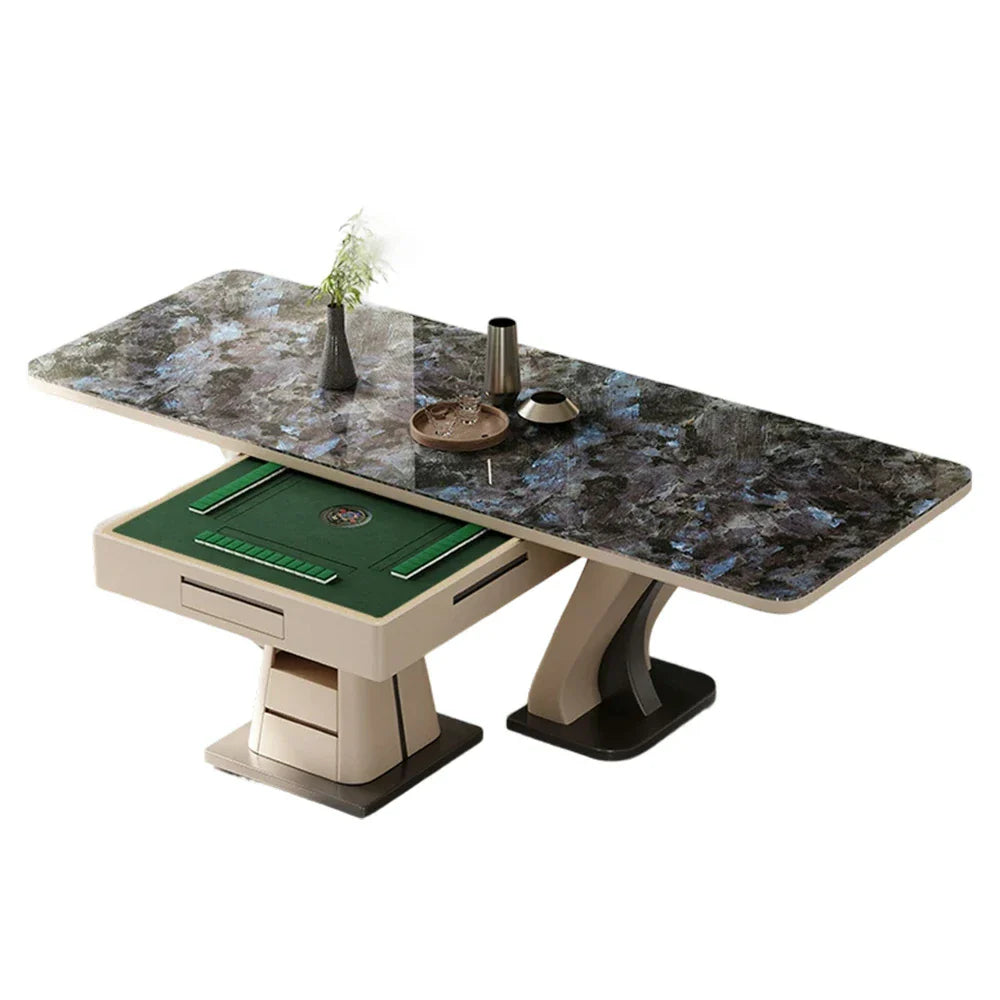 HEXJON 1.6m - Convertible Elegant Dual-Use Surface, - Stone Design Mahjong Modern Dining Table Blue