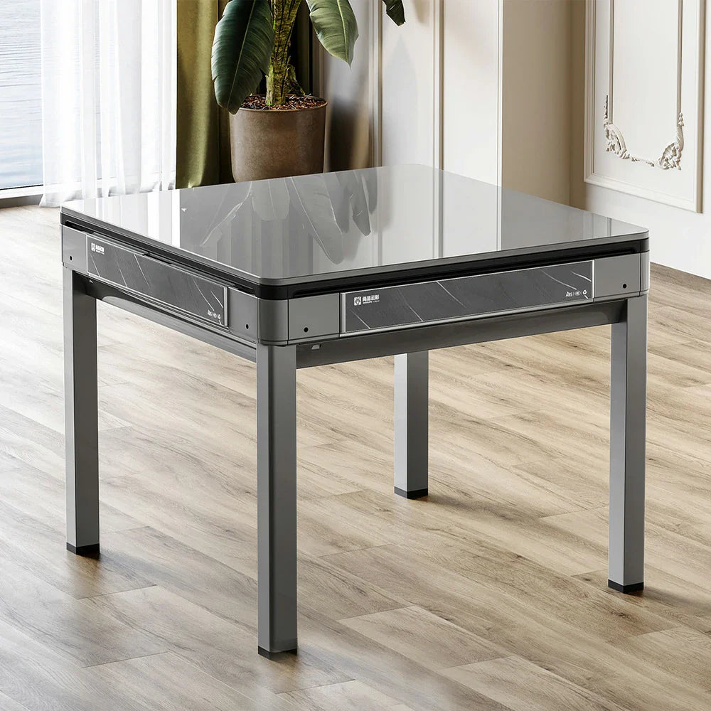 HEXJON 91 x Table, Glass Border cm Mini Low Design Noise, Frame, - Mahjong 91 Metal Automatic Full Grey