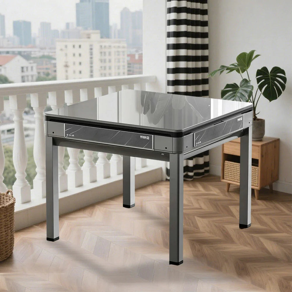 HEXJON 91 x Table, Glass Border cm Mini Low Design Noise, Frame, - Mahjong 91 Metal Automatic Full Grey
