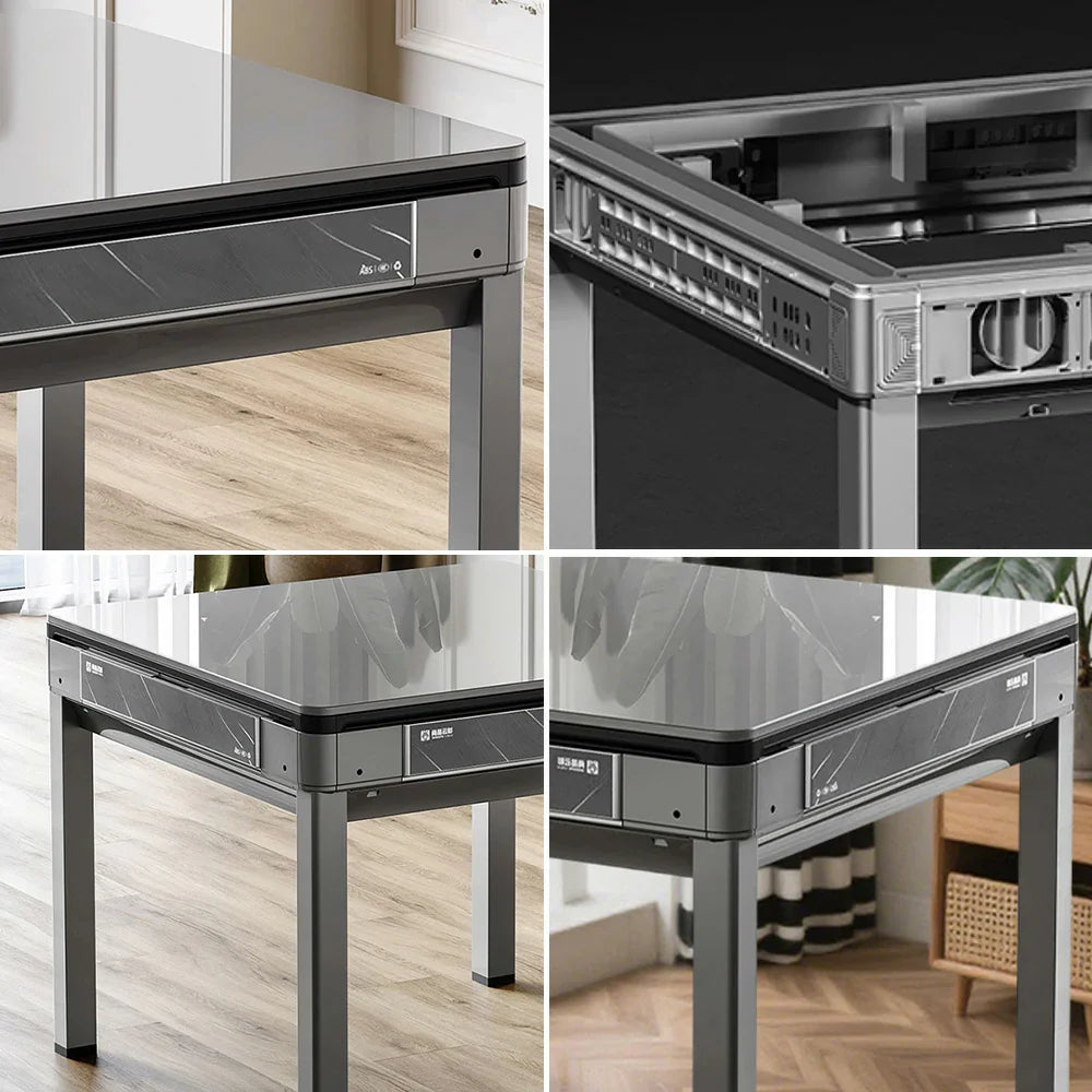 HEXJON 91 x Table, Glass Border cm Mini Low Design Noise, Frame, - Mahjong 91 Metal Automatic Full Grey