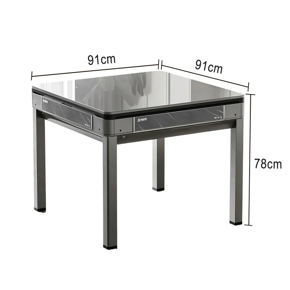 HEXJON 91 x Table, Glass Border cm Mini Low Design Noise, Frame, - Mahjong 91 Metal Automatic Full Grey