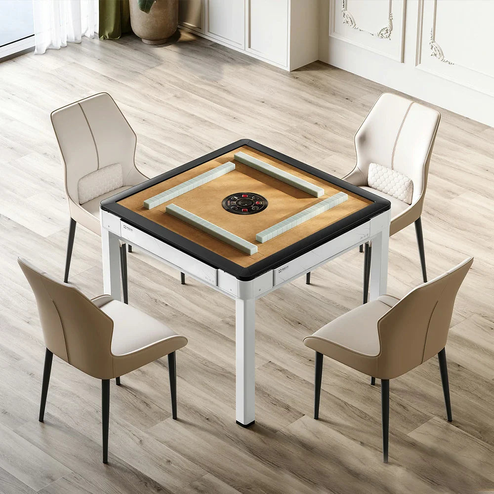 HEXJON 91 Low Glass cm Border - Mahjong Table, Mini Design 91 Metal Automatic x Noise, Frame, Full White