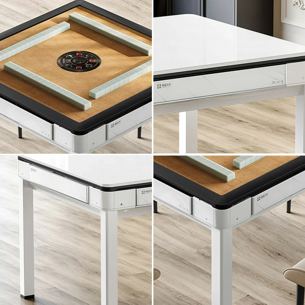 HEXJON 91 Low Glass cm Border - Mahjong Table, Mini Design 91 Metal Automatic x Noise, Frame, Full White