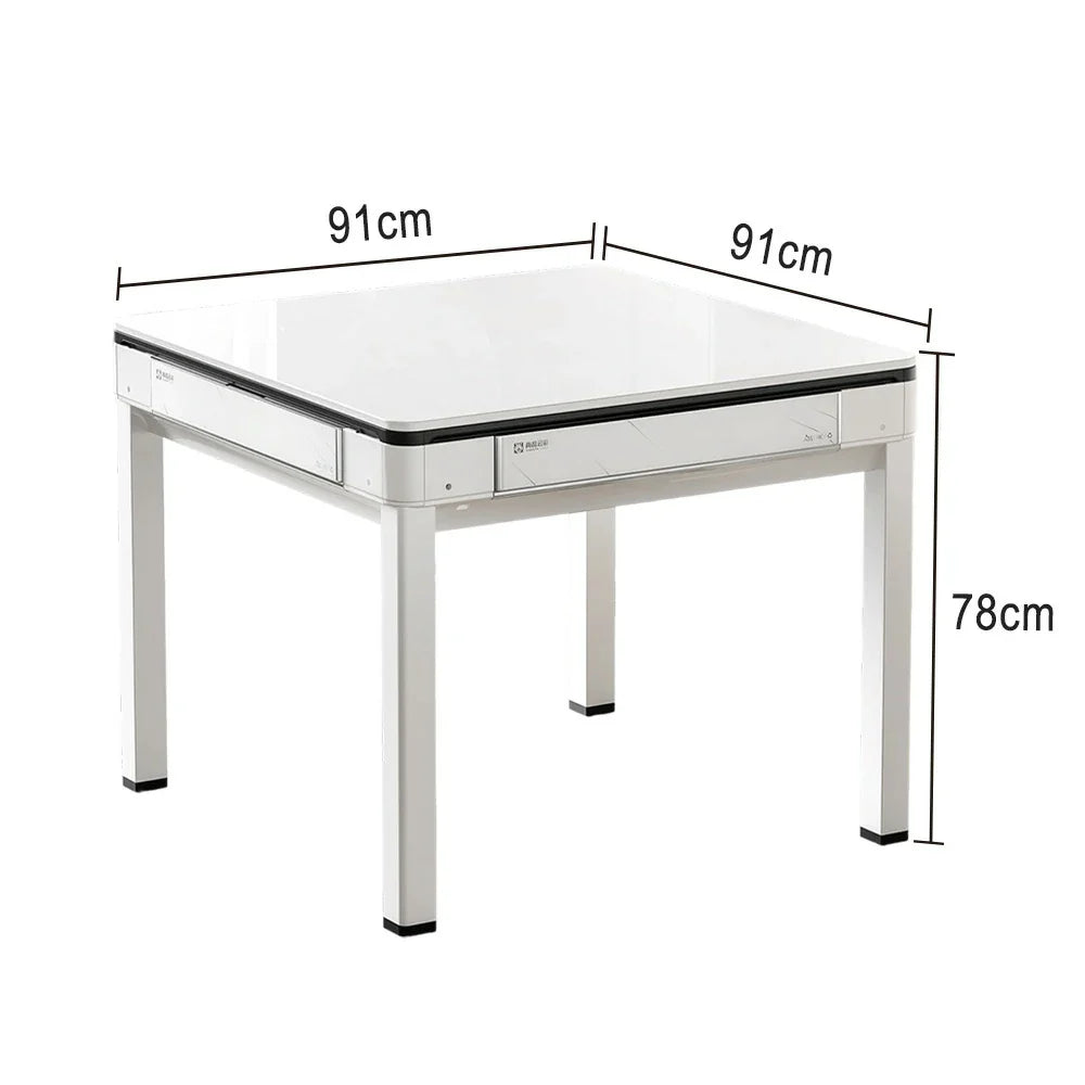 HEXJON 91 Low Glass cm Border - Mahjong Table, Mini Design 91 Metal Automatic x Noise, Frame, Full White