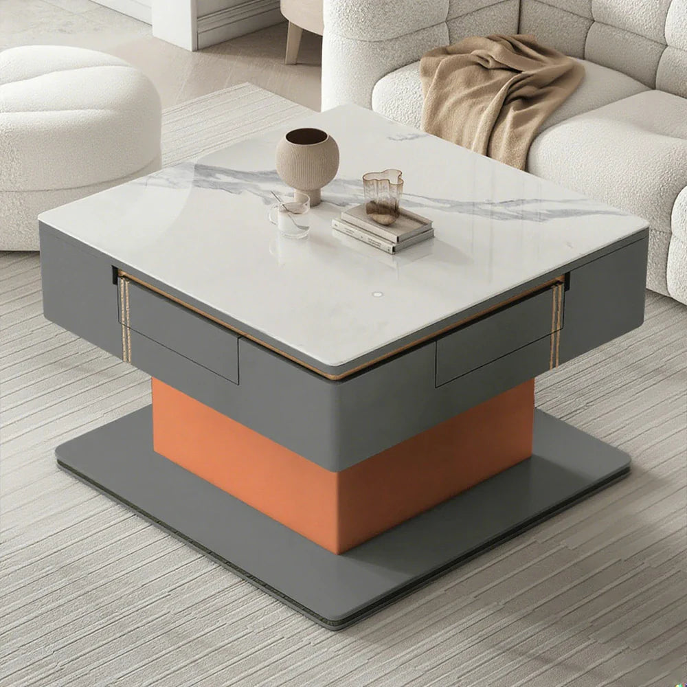 HEXJON Lift-Top - Automatic Storage Modern Drawers Mahjong Design with Convertible Table - Grey