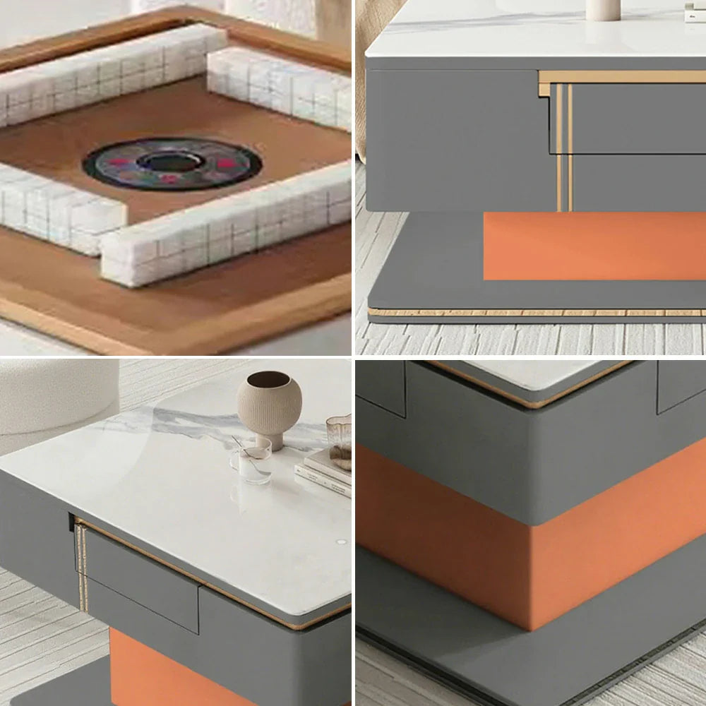 HEXJON Lift-Top - Automatic Storage Modern Drawers Mahjong Design with Convertible Table - Grey