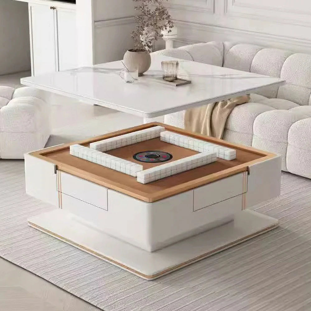 HEXJON Lift-Top Automatic Convertible - with Table Design Storage Drawers Modern - Mahjong White