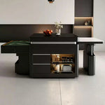 HEXJON Extendable Island 140-220CM Mahjong - Design - Dining Convertible Storage White Table Automatic with Lift-Top Black