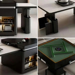 HEXJON Extendable Island 140-220CM Mahjong - Design - Dining Convertible Storage White Table Automatic with Lift-Top Black