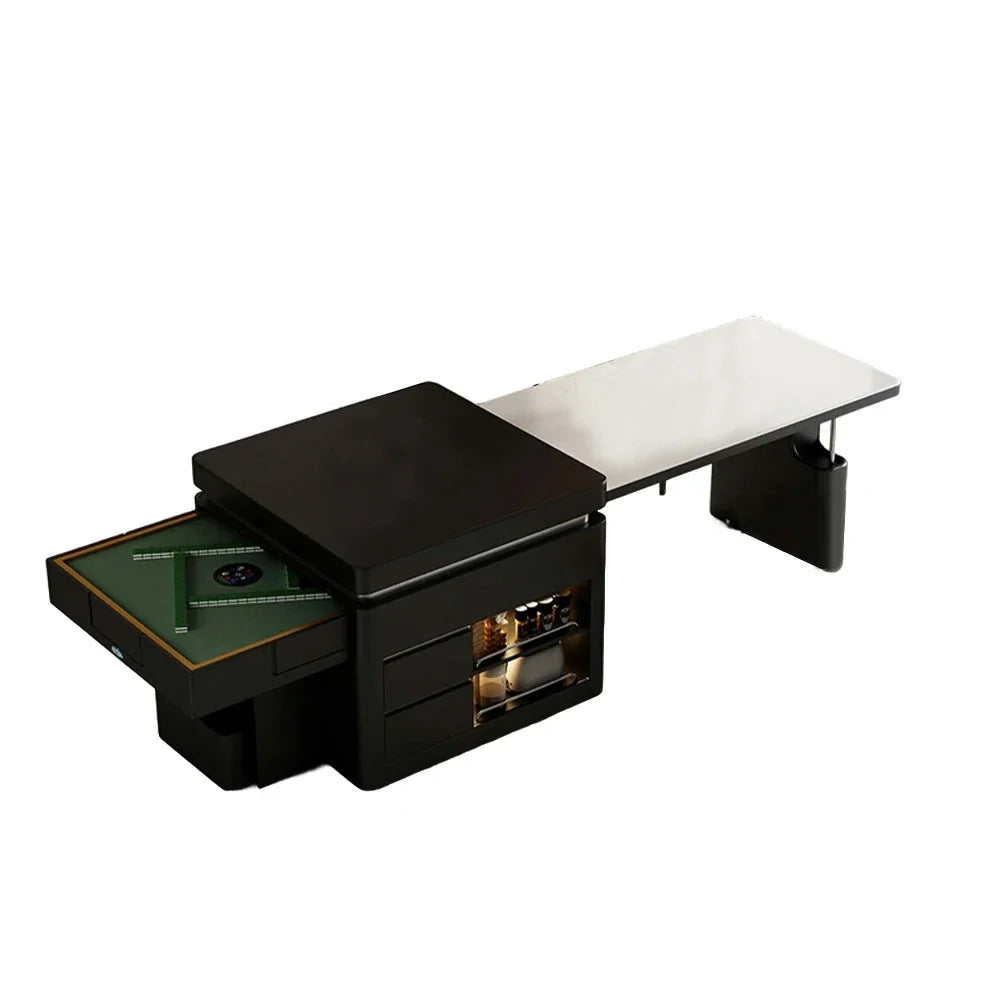 HEXJON Extendable Island 140-220CM Mahjong - Design - Dining Convertible Storage White Table Automatic with Lift-Top Black