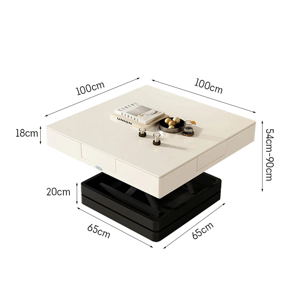 HEXJON 100cm Automatic Adjustable Table/Coffee Height Mahjong Table - Table/Dining Black&White