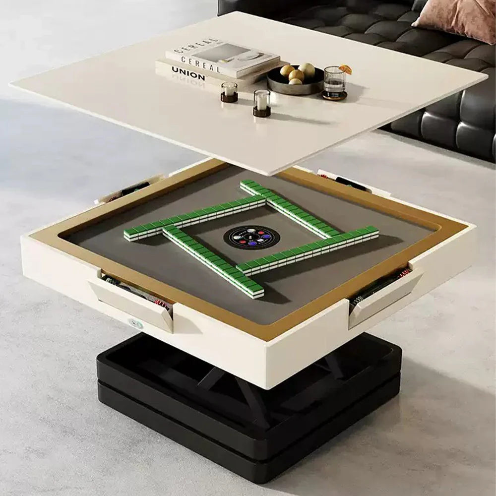 HEXJON 100cm Automatic Adjustable Table/Coffee Height Mahjong Table - Table/Dining Black&White