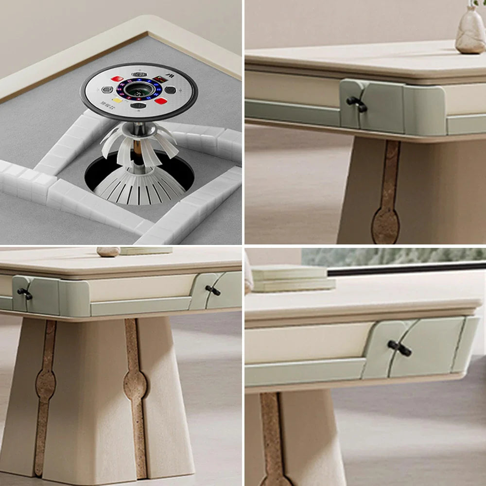 HEXJON 107cm Surface,Convertible Automatic - Table Wood Solid Mahjong Mahjong - Dining Finish,Velvet Modes Texture Green