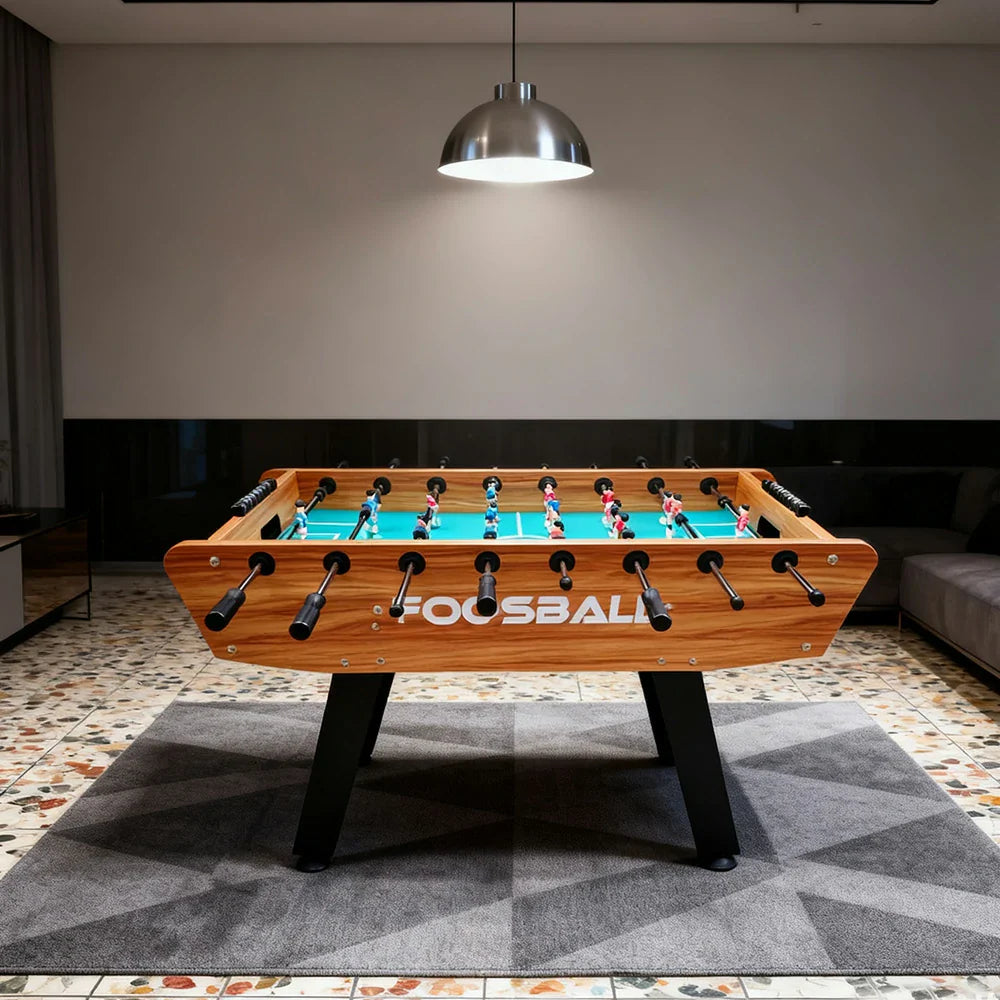 KICKSY 5FT Chrome Double-Spring Wood Playfield, Handles, Solid High-Density Frame Rust-Resistant - Stable Table Foosball with Design Steel Tubes, - Brown