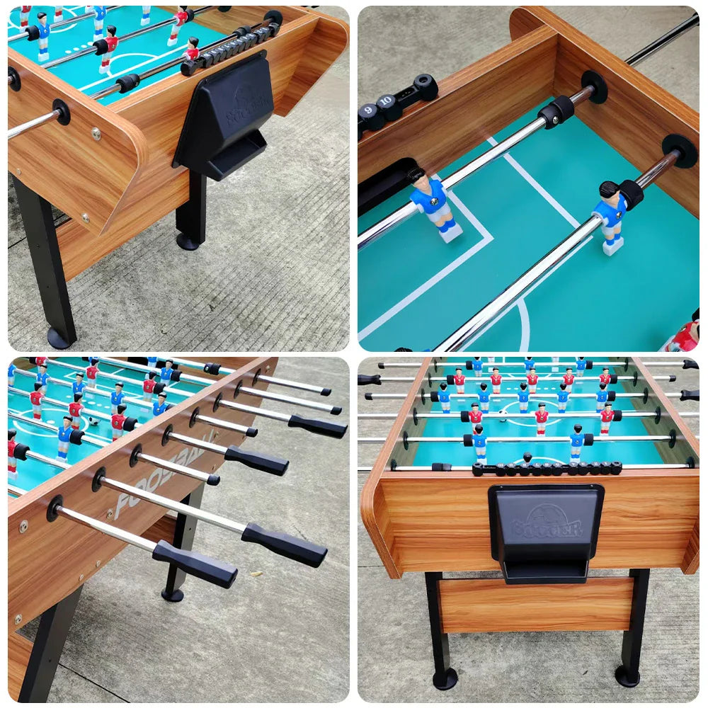 KICKSY 5FT Chrome Double-Spring Wood Playfield, Handles, Solid High-Density Frame Rust-Resistant - Stable Table Foosball with Design Steel Tubes, - Brown