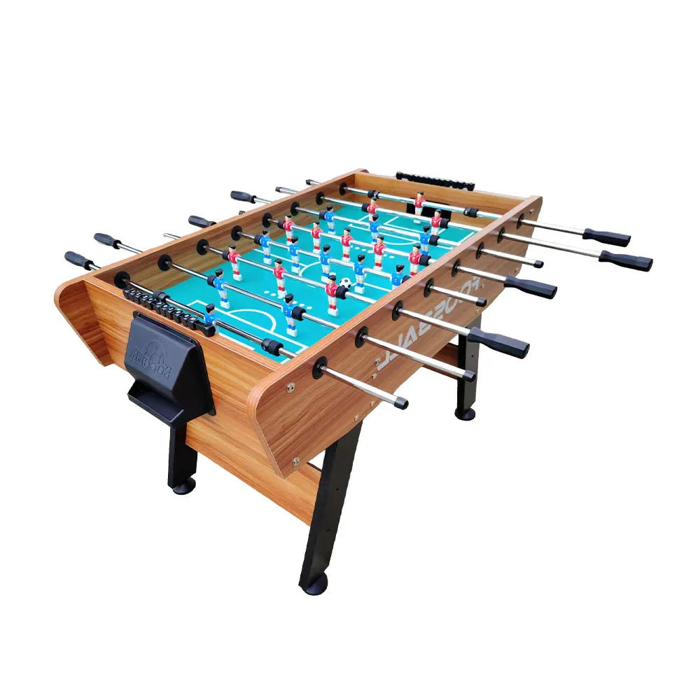 KICKSY 5FT Chrome Double-Spring Wood Playfield, Handles, Solid High-Density Frame Rust-Resistant - Stable Table Foosball with Design Steel Tubes, - Brown