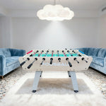 KICKSY 5FT Foosball Playfield, High-Density Stable Rust-Resistant - Wood with Double-Spring Frame Tubes, Design Steel Handles, Chrome - Table Solid White