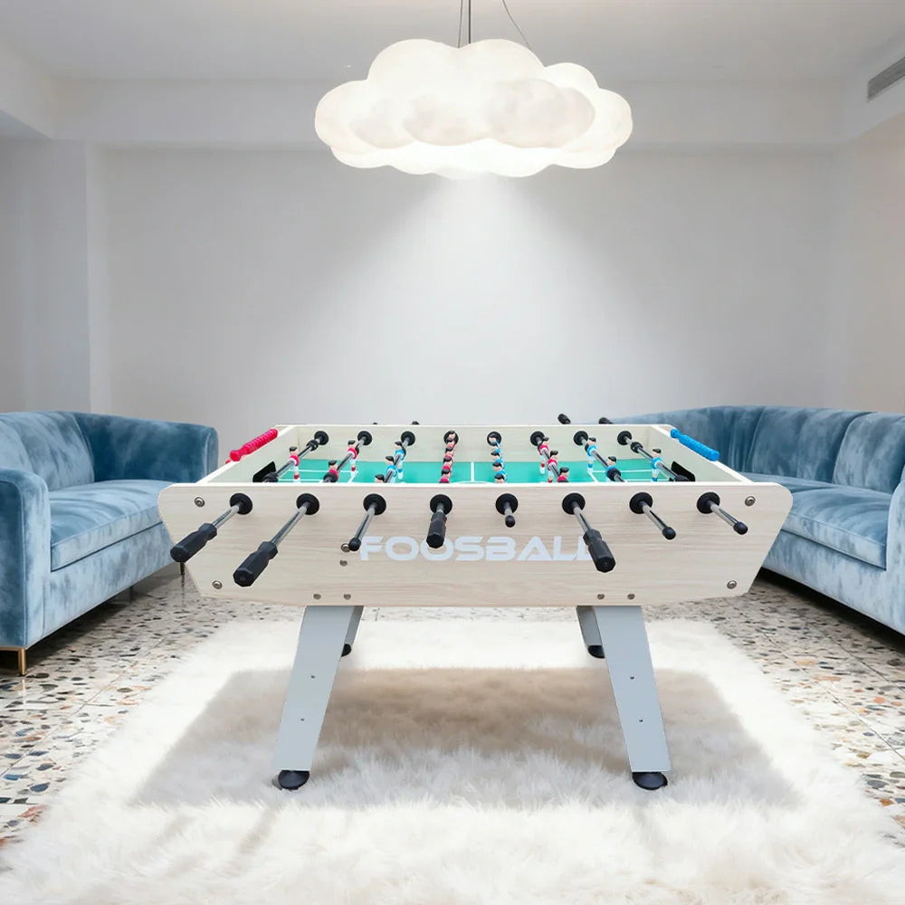 KICKSY 5FT Foosball Playfield, High-Density Stable Rust-Resistant - Wood with Double-Spring Frame Tubes, Design Steel Handles, Chrome - Table Solid White