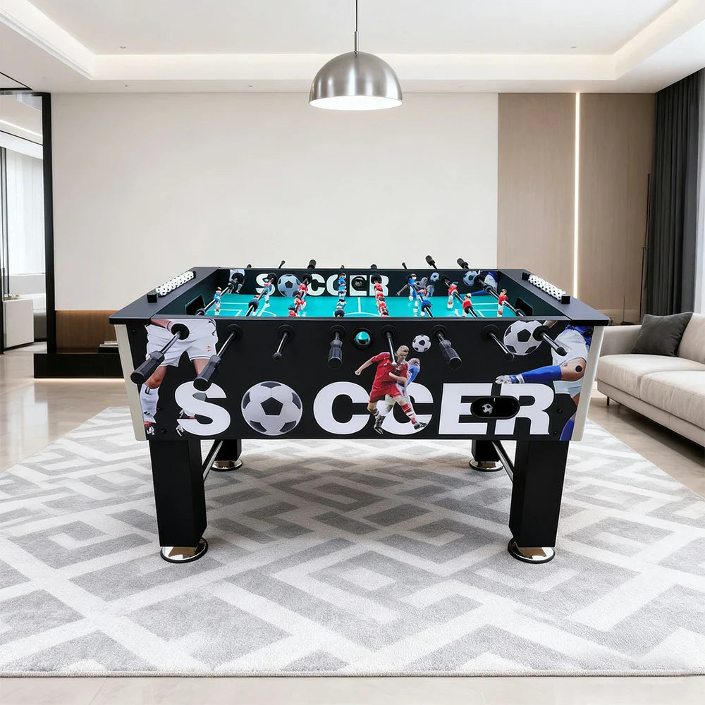 KICKSY 5FT High-Density Playfield, Frame Wood Steel - Table Rust-Resistant with Tubes, Solid Design Stable Foosball Handles, Chrome Double-Spring - Black