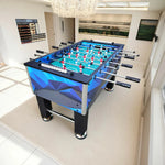 KICKSY 5FT Wood Table Handles, Steel Design - Solid Playfield, Double-Spring Rust-Resistant - with Chrome Tubes, Stable Foosball High-Density Frame Blue