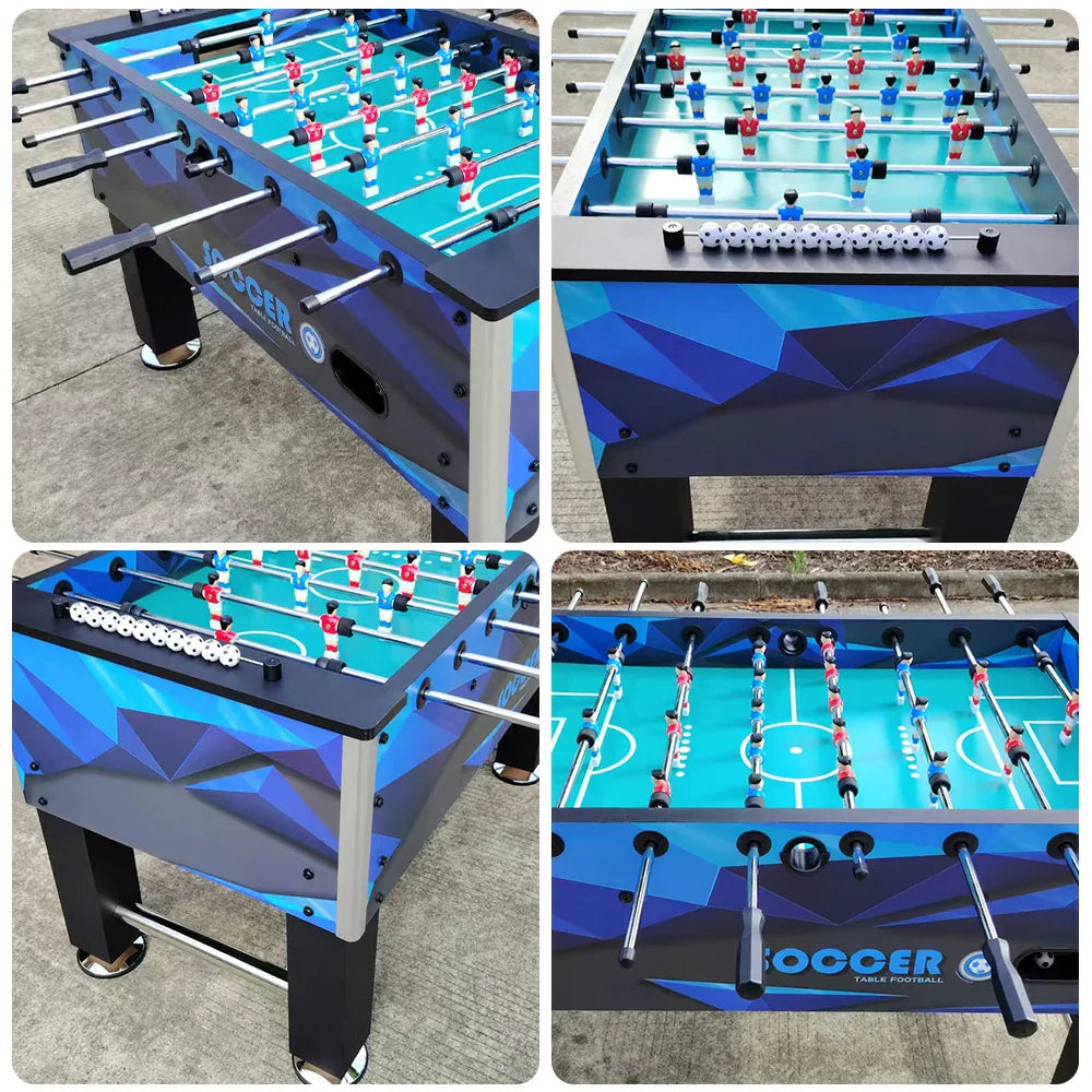 KICKSY 5FT Wood Table Handles, Steel Design - Solid Playfield, Double-Spring Rust-Resistant - with Chrome Tubes, Stable Foosball High-Density Frame Blue