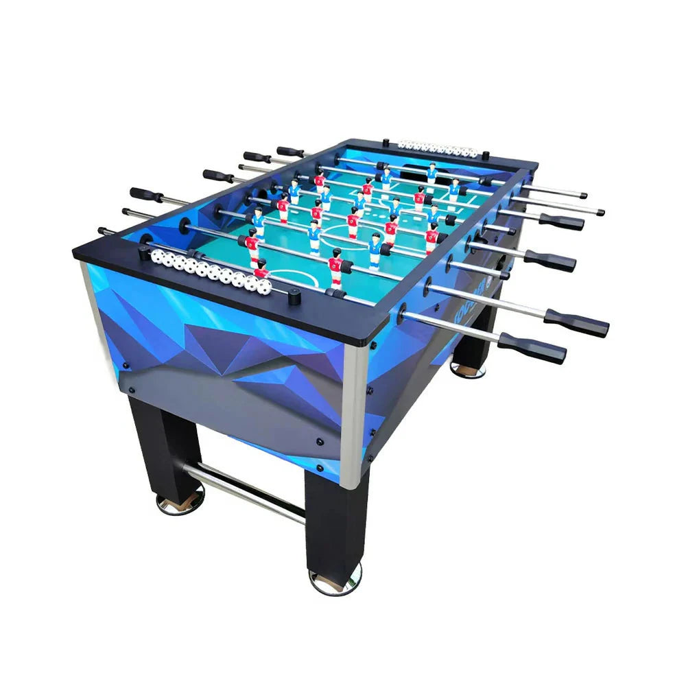 KICKSY 5FT Wood Table Handles, Steel Design - Solid Playfield, Double-Spring Rust-Resistant - with Chrome Tubes, Stable Foosball High-Density Frame Blue