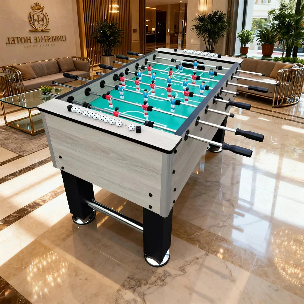 KICKSY 5FT Rods, Wood Solid Playfield, Double-Spring Table High-Density Handles Frame, Steel Foosball Chrome - Durable White