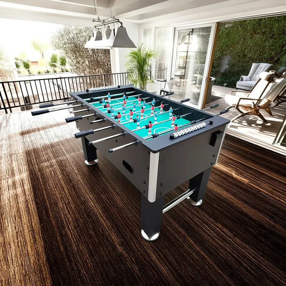 KICKSY 5FT Foosball Table - Sturdy MDF Build 8-Rod Design with Cup Holders - Black